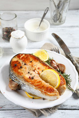 Baked salmon on a plate