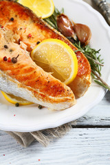 Delicious baked salmon with lemon