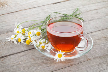 Herbal tea with chamomile flowers