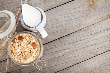Healthy breakfast with muesli and milk