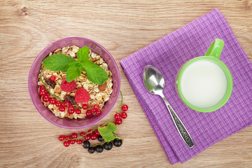Healthy breakfast with muesli and milk