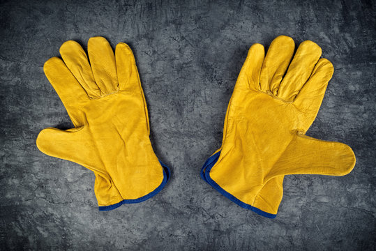 Pair Of Yellow Leather Construction Work Gloves