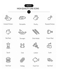Meat Icons, Line Series: line meat icons including chicken, red