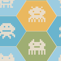 Seamless background with pixel alien monsters