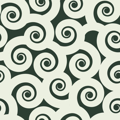 Curly waves seamless pattern, black and white vector background.