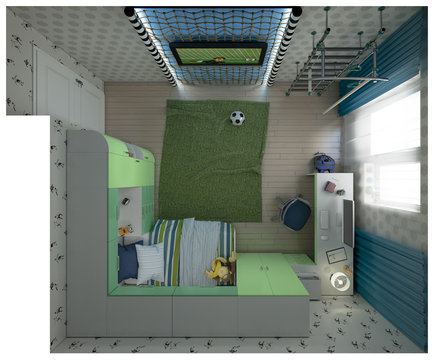 3d illustration of a child's room a young football player