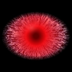 Fototapeta premium Isolated red purple eye. Monster eye with striped iris