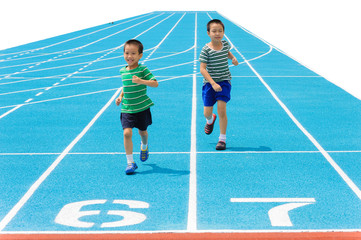 Boy running on racetrack
