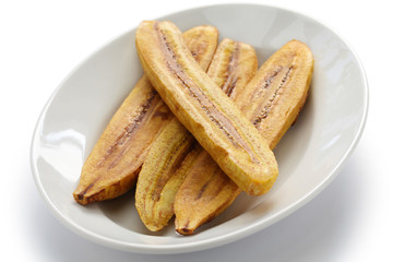 fried plantain banana on white background