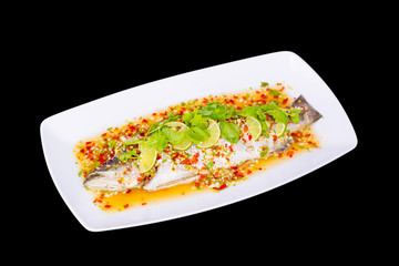 steamed fish, Chinese style steamed fish in spicy sauce