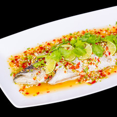 steamed fish, Chinese style steamed fish in spicy sauce