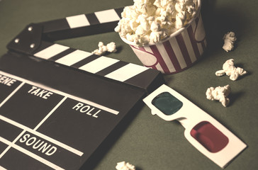 Popcorn, stereo glasses. The Cinema