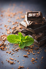 Dark chocolate with mint leaf