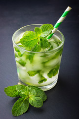 Cold fresh lemonade with mint and ice