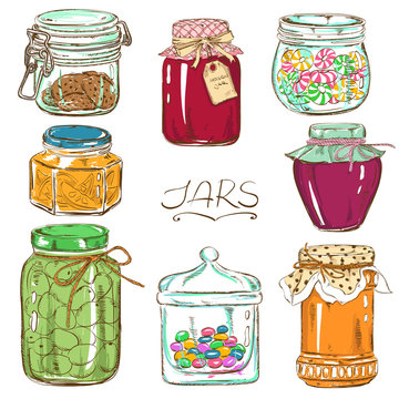 Colorful set of isolated mason jars