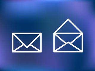 Open and closed envelopes. Line icons. Blurred background