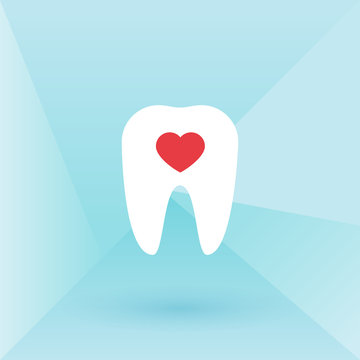 Tooth with heart. Low poly background