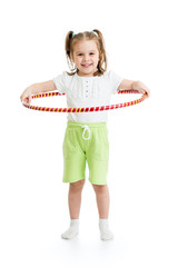 kid girl does gymnastic with hoop on white background © Oksana Kuzmina