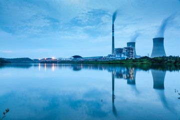 power plant by night