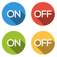 Collection of 4 isolated flat colorful buttons for on/off with l