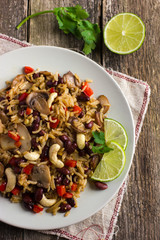 Rice with  red bean, mushrooms and vegetables