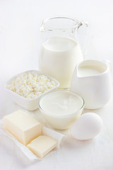 Various dairy products  on white background