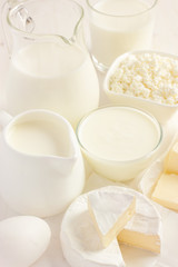 Various dairy products  on white background