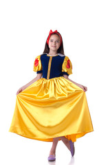Fototapeta na wymiar Charming girl dressed as Snow White doing curtsy