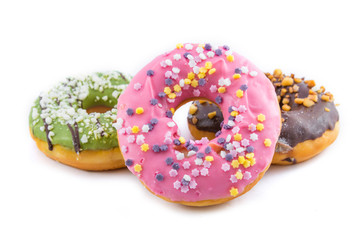 various glazed donuts isolate on white background.
