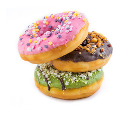 various glazed donuts isolate on white background.