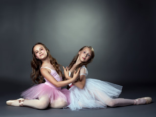 Studio shot of two graceful ballet dancers