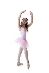 Graceful little ballet dancer isolated on white