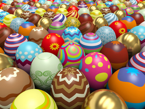 Colorful Easter eggs. 3d render illustration.