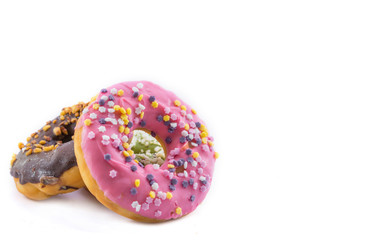 various glazed donuts isolate on white background.