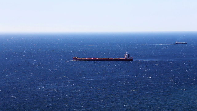 Cargo ship in the open Atlantic ocean