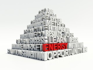 ENERGY 3d Word in red, in white pyramid