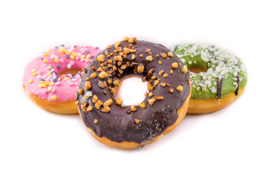 various glazed donuts isolate on white background.