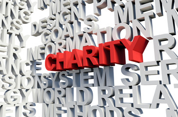 CHARITY Word in red, 3d illustration.