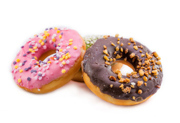 various glazed donuts isolate on white background.