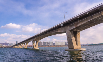 Large bridge highway over the river in Seoul, Korea