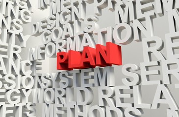 PLAN Word in red, 3d illustration.