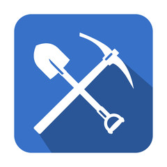 Icono cuadrado azul pico y pala con sombra