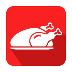 Icono cuadrado rojo pavo asado con sombra