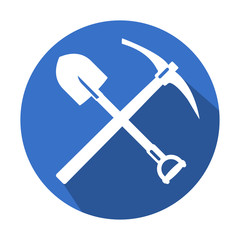 Icono redondo azul pico y pala con sombra