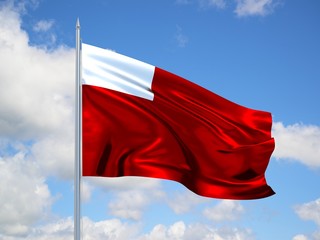 Abu Dhabi 3d flag floating in the wind in blue sky