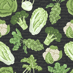 Seamless pattern with different varieties of cabbage