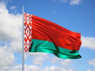 Belarus 3d flag floating in the wind in blue sky