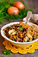 Buckwheat with fried mushrooms and vegetable.