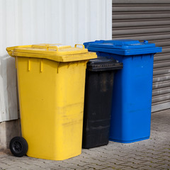 Recycle Bins. Three plastic bins