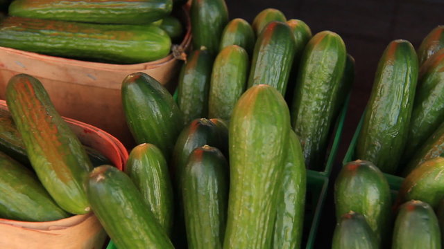Zucchinis 1. Baskets of zucchinis at a farmers market.